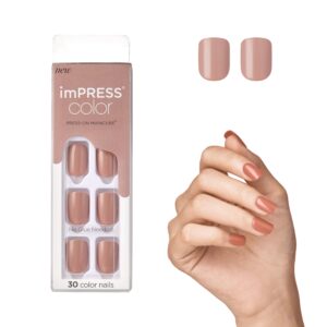 KISS imPRESS No Glue Mani Press On Nails, Color, ‘Sandbox’, Pink, Short Size, Squoval Shape, Includes 30 Nails, Prep Pad, Instructions Sheet, 1 Manicure Stick, 1 Mini File