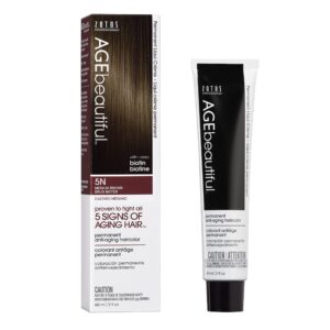 AGE beautiful Permanent Hair Color Dye Liqui Creme | 100% Gray Coverage | Anti-Aging Haircolor | Biotin for Thicker, Fuller Hair | Professional Salon Coloring | 5N Medium Brown