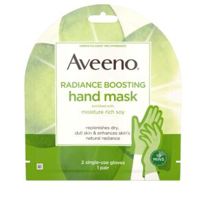 Aveeno Radiance Boosting Hand Mask with Moisture Rich Soy> Moisturizing Hand Gloves to Replenish Dry Dull Skin> Paraben-Free> 1 Pair of Single-use Gloves