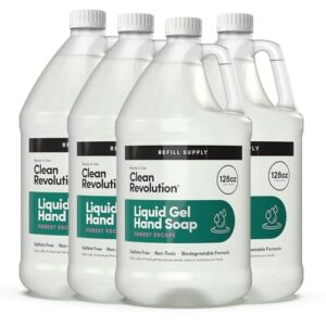 Clean Revolution Liquid Gel Hand Soap, Silky Rich Liquid, Quick Lather, Fast Rinsing, (Forest Escape) 128 Fl Oz, 4 Pack – Made in USA