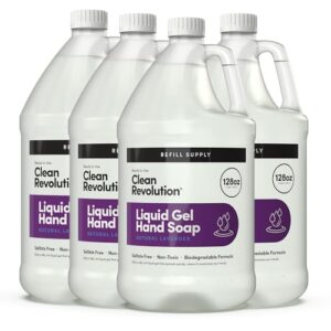 Clean Revolution Liquid Gel Hand Soap, Silky Rich Liquid, Quick Lather, Fast Rinsing, (Natural Lavender) 128 Fl Oz, 4 Pack – Made in USA