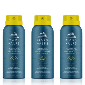 Oars + Alps Sunscreen Spray for Face & Body, SPF 50 Spray Sunscreen Infused with Vitamin C & Antioxidants, No White Residue, Water & Sweat Resistant, All Skin Types, Lightweight, Hydrating, 6oz, 2pk