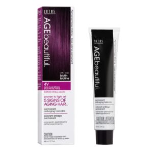 AGE beautiful Permanent Hair Color Dye Liqui Creme | 100% Gray Coverage | Anti-Aging Haircolor | Biotin for Thicker, Fuller Hair | Professional Salon Coloring | 4V Dark Plum Brown