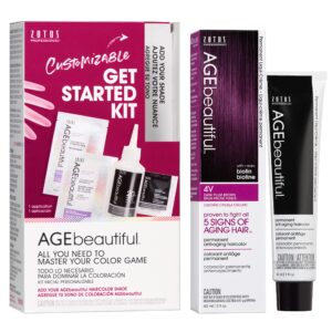 AGE beautiful Permanent Hair Color Dye Liqui Creme & Developer Starter Kit | 100% Gray Coverage | Anti-Aging | Biotin for Thicker, Fuller, Healthier Hair | 4V Dark Plum Brown