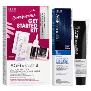 AGE beautiful Permanent Hair Color Dye Liqui Creme & Developer Starter Kit | 100% Gray Coverage | Anti-Aging | Biotin for Thicker, Fuller, Healthier Hair | 4B Dark Blue