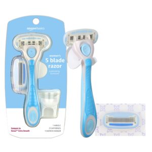 Amazon Basics 5-Blade Razor for Women, Handle, 2 Cartridges & Shower Hanger (Cartridges fit Amazon Basics Razor Handles only) (Previously Solimo)