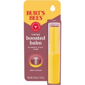 Burt’s Bees Tinted Boosted Balm, Mothers Day Gifts, Misty Mauve, Hydrating Tinted Lip Balm with Vitamin C, E, and F Core, 24 Hour Lip Moisturizer, 100% Natural Origin, 1 Count, 0.16oz