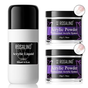 ROSALIND Acrylic Powder Set> Clear Acrylic Nail Powder with Acrylic Liquid Professional Polymer Powder Nail Set Clear Nail Acrylic Powder for French Nail Extension> No Nail Lamp Needed（2 * 50g/1.76oz