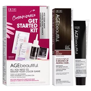 AGE beautiful Permanent Hair Color Dye Liqui Creme & Developer Starter Kit | 100% Gray Coverage | Anti-Aging | Biotin for Thicker, Fuller, Healthier Hair | 4N Dark Brown