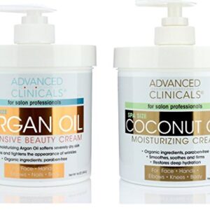 Advanced Clinicals Coconut Oil Cream and Argan Oil Cream Set. Value skincare set contains Coconut Oil and Argan Oil. Anti-aging creams for face, hands, body.
