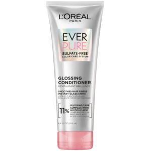 L’Oreal Paris Glossing Sulfate Free Conditioner with Glycolic Acid, Hair Care for Lasting Shine and Smoothness for Dull, Dry Hair, EverPure, 6.8 Fl Oz