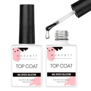 Makartt Gel Top Coat – 2 PCS No Wipe Top Coat Gel Nail Polish High Glossy Shine Finish Long Lasting, 10ML Clear Soak Off UV Nail Lamp, Salon Quality Art Design for Home Use Beauty Gift