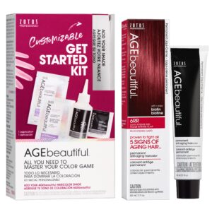 AGE beautiful Permanent Hair Color Dye Liqui Creme & Developer Starter Kit | 100% Gray Coverage | Anti-Aging | Biotin for Thicker, Fuller, Healthier Hair | 6RR Light Intense Red
