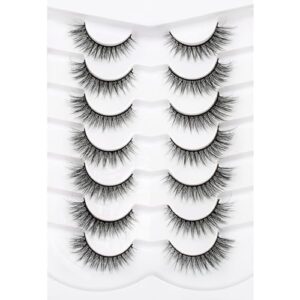 Pooplunch False Eyelashes Wispy Cat Eye Lashes Natural Short Fluffy 8D Wispies Faux Mink Fake Lashes Strips 7 Pairs Multipack