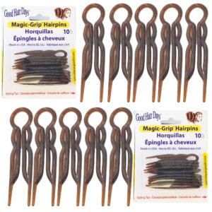 Good Hair Days Hair Pins – Plastic, U-shaped Magic Grip Hairpins, Strong Durable Pins For Fine, Thick & Long Hair, Hair Styling Accessories, Set of 20 (Tortoise Shell)