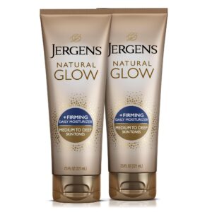 Jergens Natural Glow +Firming Self Tanner Body Lotion, Medium to Deep Skin Tone, Sunless Tanning Moisturizer with Collagen and Elastin, Helps to Visibly Reduce Cellulite, 7.5 Oz, Pack of 2