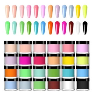 24 Colors Acrylic Nail Powder Set> Colored Acrylic Powder For Nails Diy Art Design>Manicure Extension Gifts For Women And Girls>Gel Nail Kit