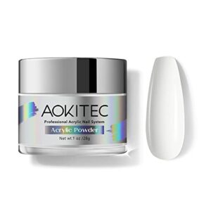 Aokitec White Acrylic Powder for Nails> Professional Powder for Extension French Nail Art> Beginners & Salon Supplies (1oz)