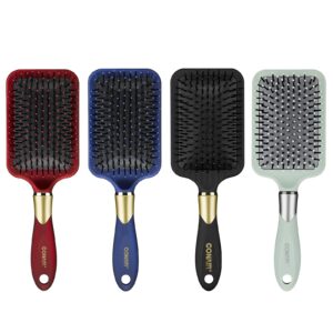 Conair Velvet Touch Paddle Cushion hair brush – Detangling hairbrush – curly or straight styles – men or women – detangler – features soft touch handle – Colors at Random