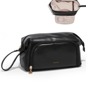 EACHY Makeup Bag Organizer, Waterproof PU Leather Cosmetic Bag for Women, Large Wide-Open Makeup Bag Travel Accessories Cosmetic Brush Holder(Black)