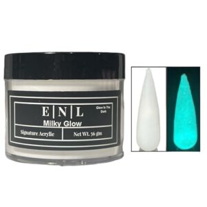 ENL Acrylic Nail Powder: Milky Glow – Polymer for Nail Extensions & DIY Art> No Bubbles> Long-Lasting> Chip Resistant> Milky White> 2oz Jar> Glow in the Dark