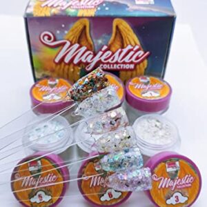 Fantasy Nails Majestic Acrylic Polymer collection 6jars 7grms each (Glitter and Acrylic mix)> multicolor