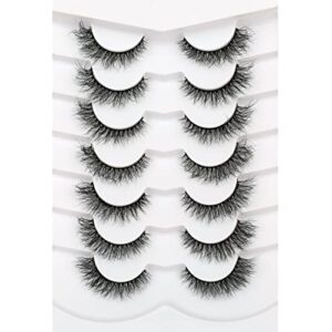 Pooplunch False Eyelashes Cat Eye Lashes Wispy Fluffy Natural Fake Eyelashes 8D Volume Faux Mink Lashs 7 Pairs Pack