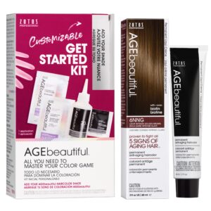 AGE beautiful Permanent Hair Color Dye Liqui Creme & Developer Starter Kit | 100% Gray Coverage | Anti-Aging | Biotin for Thicker, Fuller, Healthier Hair | 6NNG Light Intense Golden Brown