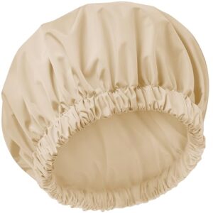 Reusable Shower Cap for Women, Large Waterproof Shower Bonnet Washable Elastic Band Bath Hair Hat for Long Hair, Braids(Light Champagne)