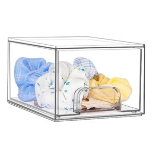 Vtopmart Clear Stackable Storage Drawer, 4.4” Tall Acrylic Bathroom Makeup Organizer,Plastic Storage Bins For Vanity, Undersink, Kitchen Cabinets, Pantry, Home Organization
