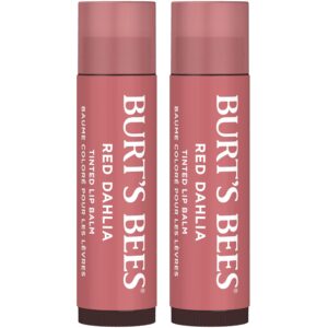 Burt’s Bees Lip Tint Balm with Long Lasting 2 in 1 Duo Tinted Balm Formula, Color Infused with Deeply Hydrating Shea Butter for a Natural Looking Buildable Finish, Fiery Red Dahlia (2-Pack)