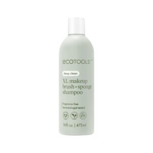 EcoTools XL Makeup Brush + Sponge Shampoo, Removes Makeup, Dirt, & Impurities From Makeup Brushes & Makeup Blending Sponges, Fragrance-Free, Vegan, & Cruelty-Free 16 fl. oz./473 ml, 1 Count, Clear