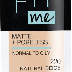 Maybelline New York Fit Me Matte + Poreless Liquid Foundation, Pouch Format, 220 Natural Beige, 1.3 Ounce