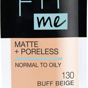Maybelline New York Fit Me Matte + Poreless Liquid Foundation, Pouch Format, 130 Buff Beige, 1.3 Ounce