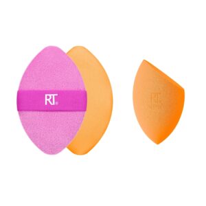 Real Techniques Miracle Complexion Sponge + Miracle 2-In-1 Powder Puff, Makeup Blending Sponge & Dual-Sided Powder Puff, For Liquids, Creams, & Powders, Vegan & Latex-Free, 2 Count