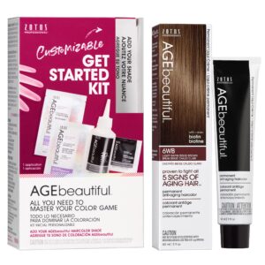 AGE beautiful Permanent Hair Color Dye Liqui Creme & Developer Starter Kit | 100% Gray Coverage | Anti-Aging | Biotin for Thicker, Fuller, Healthier Hair | 6WB Light Warm Beige Brown