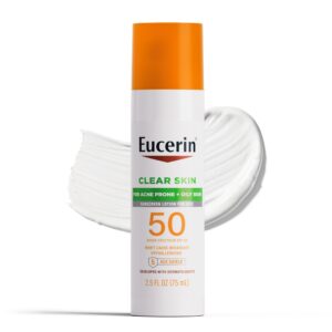 Eucerin Sun Clear Skin Face Sunscreen Lotion SPF 50 for Acne Prone Skin, Hypoallergenic, Fragrance Free Sunscreen SPF 50 with Oil-Absorbing Minerals, 2.5 Fl Oz Bottle
