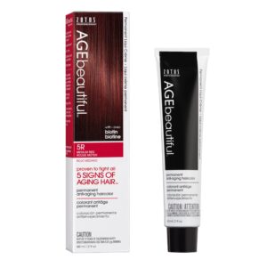 AGE beautiful Permanent Hair Color Dye Liqui Creme | 100% Gray Coverage | Anti-Aging Haircolor | Biotin for Thicker, Fuller Hair | Professional Salon Coloring | 5R Medium Red