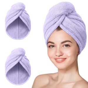 Hicober Microfiber Hair Towel,2Packs Super Absorbent Quick Dry Hair Towel Turban Soft Wrap for Women,Hair Care Accessories Wet Hair(Purple,Purple)