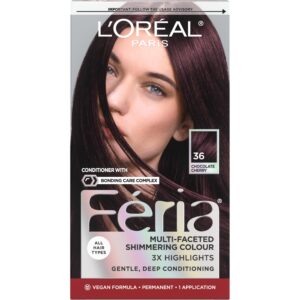 L’Oreal Paris Feria Multi-Faceted Shimmering Permanent Hair Color, 36 (Chocolate Cherry) Deep Burgundy Brown, Pack of 1 Hair Dye Kit