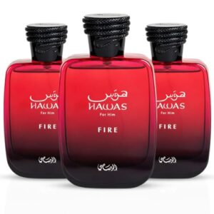 RASASI Hawas Fire For Him Eau De Parfum Spray 100ML (3.4 OZ) Ignite Your Inner Passion With A Bold And Fiery Essence & Experience A Long Lasting, Luxurious Masculine Scent. (PACK OF 3)