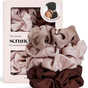 Kitsch Satin Scrunchies for Women – No Crease Hair Ties for Girls | Scrunchies For All Hair Types and Textures, Perfect for Day or Night – 5 Pcs, Cameo