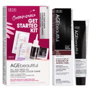 AGE beautiful Permanent Hair Color Dye Liqui Creme & Developer Starter Kit | 100% Gray Coverage | Anti-Aging | Biotin for Thicker, Fuller, Healthier Hair | 1N Jet Black