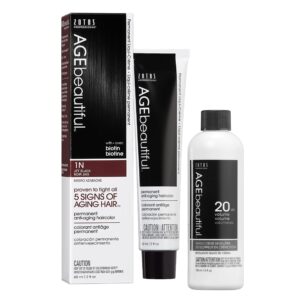 AGE beautiful Permanent Hair Color Dye Liqui Creme & Developer 20 Volume | 100% Gray Coverage | Anti-Aging | Biotin for Thicker, Fuller, Healthier Hair | 1N Jet Black