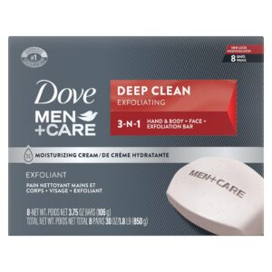 Dove Men+Care Men’s Bar Soap Deep Clean 8 Bars More Moisturizing Than Bar Soap Effectively Washes Away Bacteria, Nourishes Your Skin 3.75 oz