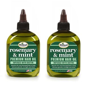 Difeel Rosemary and Mint Premium Hair Oil with Biotin 7.1 oz. (PACK OF 2) – Made with Natural Mint & Rosemary Oil for Hair Growth