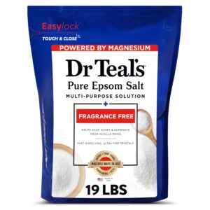 Dr Teal’s Pure Epsom Salt Bulk Magnesium Sulfate USP, Fragrance Free, 19 lbs