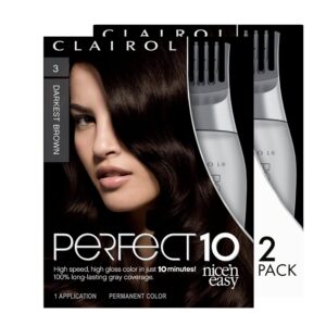 Clairol Nice’n Easy Perfect 10 Permanent Hair Dye, 3 Darkest Brown Hair Color, Pack of 2