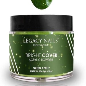Legacy Nails Professional Bright Cover Full Coverage Color Acrylic Powder 2 oz Shimmer> Shine for Overlay Nail Extensions… (Green Apple)