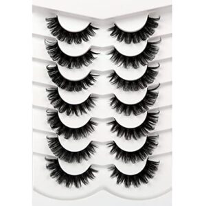 Pooplunch False Eyelashes Russian Volume DD Curl Strip Lashes Cat Eye Fluffy 8D Natural Extension Look Fake Eyelashes Faux Mink Lashes 7 Pairs Multipack